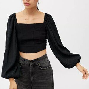 Urban Outfitter Claudia Blouse Cropped Balloon Sleeve Black Witchy Size XS